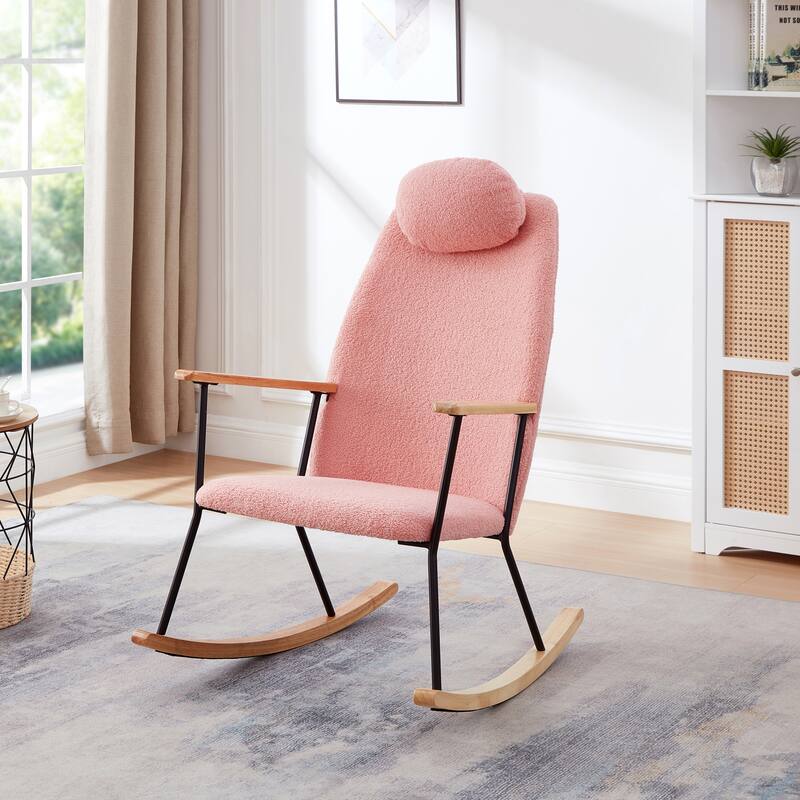 Accent Rocking Chair with Adjustable Headrest Pillow