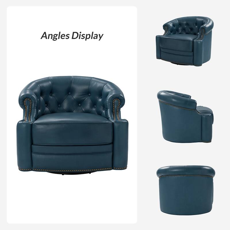 Felipe Modern Genuine Leather Swivel Chair With Tufted Back Set of 2 By HULALA HOME