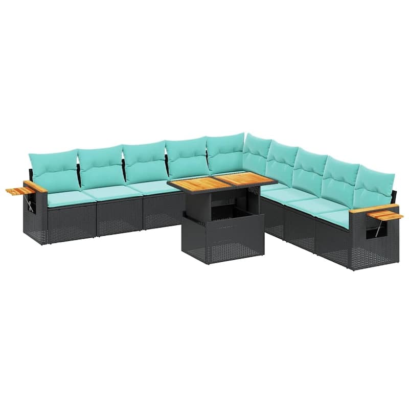 vidaXL Patio Sofa Set with Cushions Outdoor Furniture 11 Piece Poly Rattan - 21.7 x 24.4 x 27.2