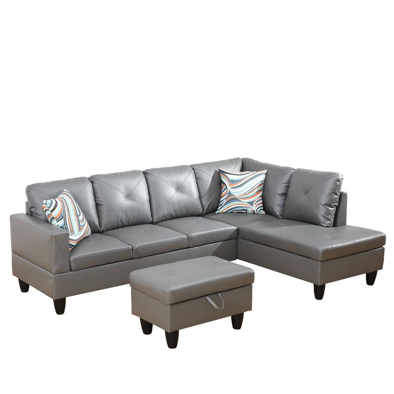 3-Piece Upholstered Sectional Sofa Set With Storage Ottoman