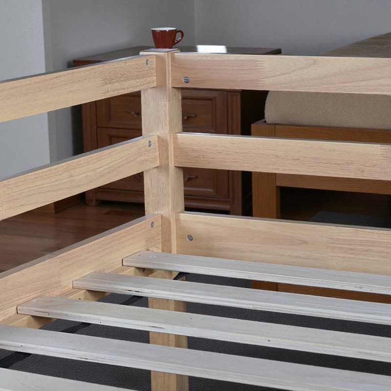 Twin Low Loft Bed with Slide and Ladder, Solid Rubber Wood Loft Bed with Guardrails and Underbed Play or Storage Space