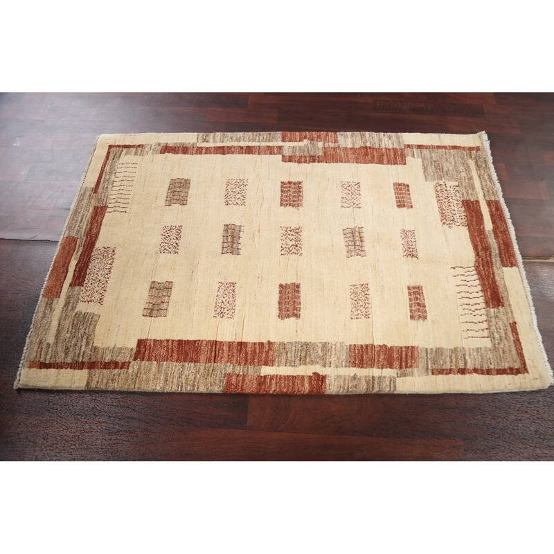 Wool Geometric Gabbeh Kashkoli Oriental Area Rug Hand-knotted Carpet - 3'5" x 5'3"