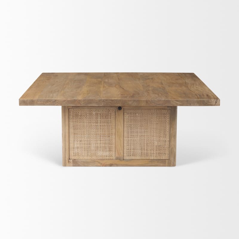 Grier Solid Wood With Cane Accented Base Coffee Table