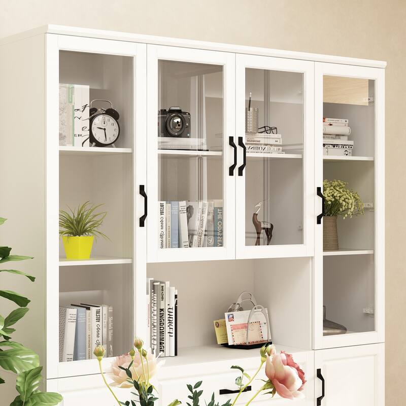 78.7" Large Combo Storage Cabinet Display Bookcase Glass Doors Pantry