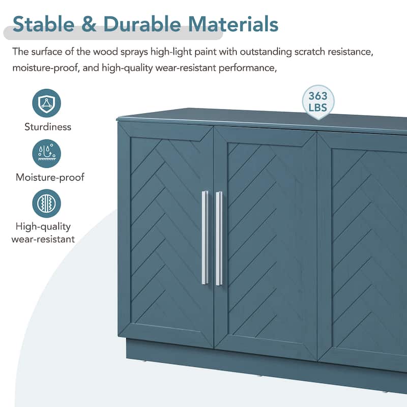 4 Door Buffet Cabinet Sideboard with Adjustable Shelves and Silver Handles