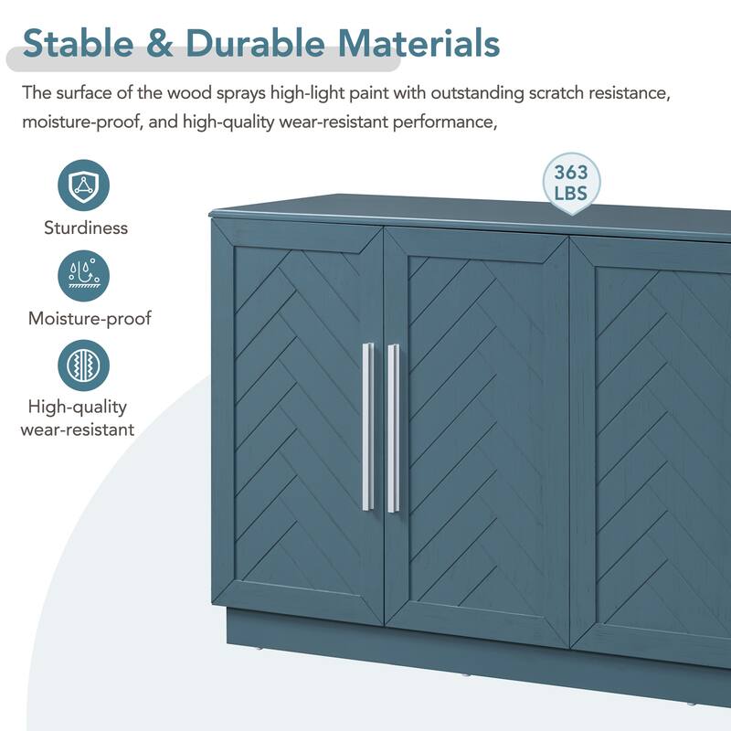 Wooden Storage Sidboard Cabinet with 4 Doors Large Storage Space, Buffet Cabinet with Adjustable Shelves and Silver Handles