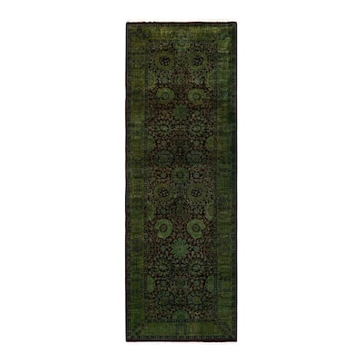 Overton Handknotted Wool Contemporary Overdyed Green Runner