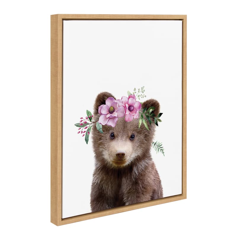 Kate and Laurel Sylvie Flower Crown Bear Framed Canvas by Amy Peterson - 18x24 - Natural