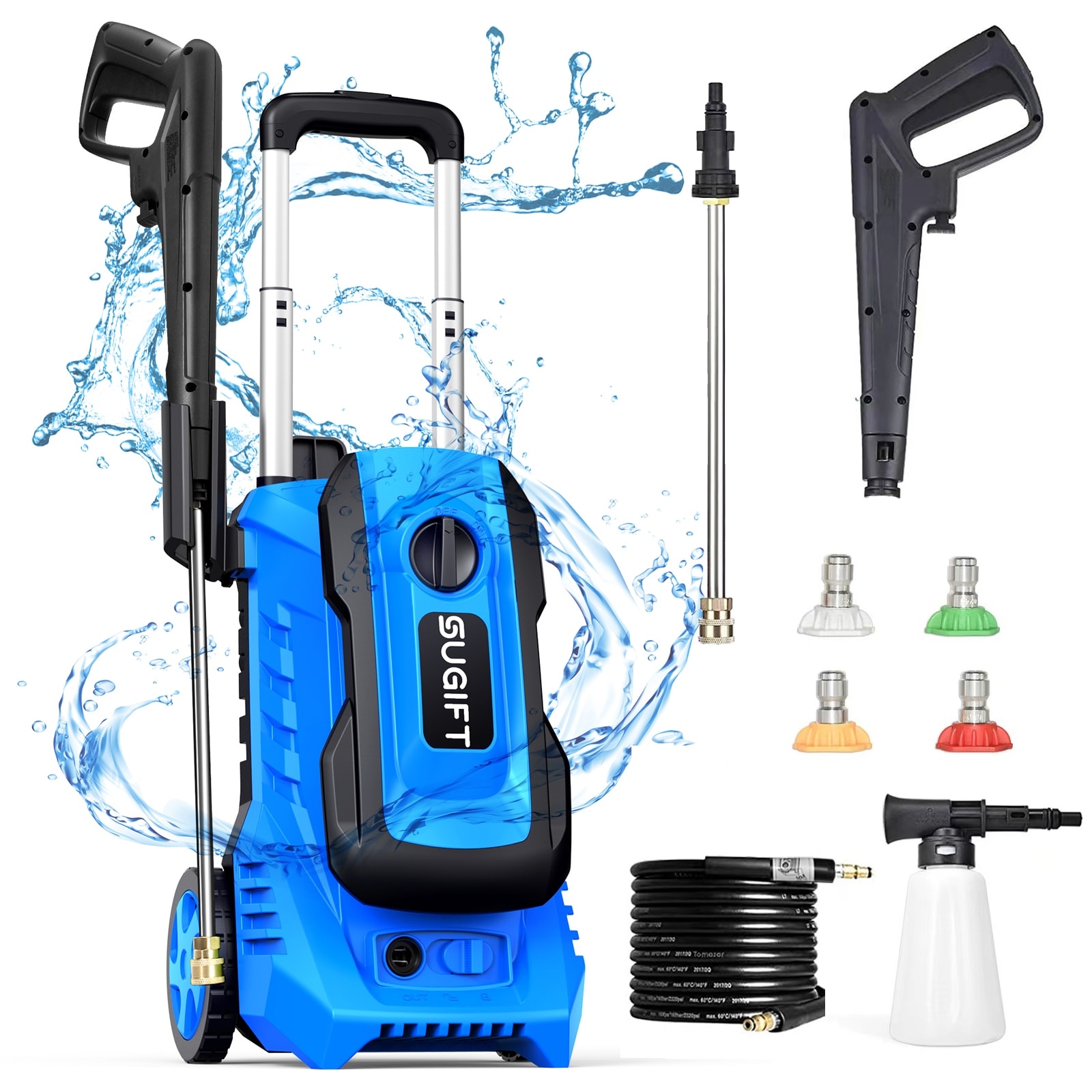 VEVOR Electric Pressure Washer, 2000 psi, Max. 1.76 gpm Power Washer w/ 30  ft Hose & Reel, 5 Quick Connect Nozzles, Foam Cannon, Portable to Clean  Patios, Cars, Fences, Driveways, ETL Listed 