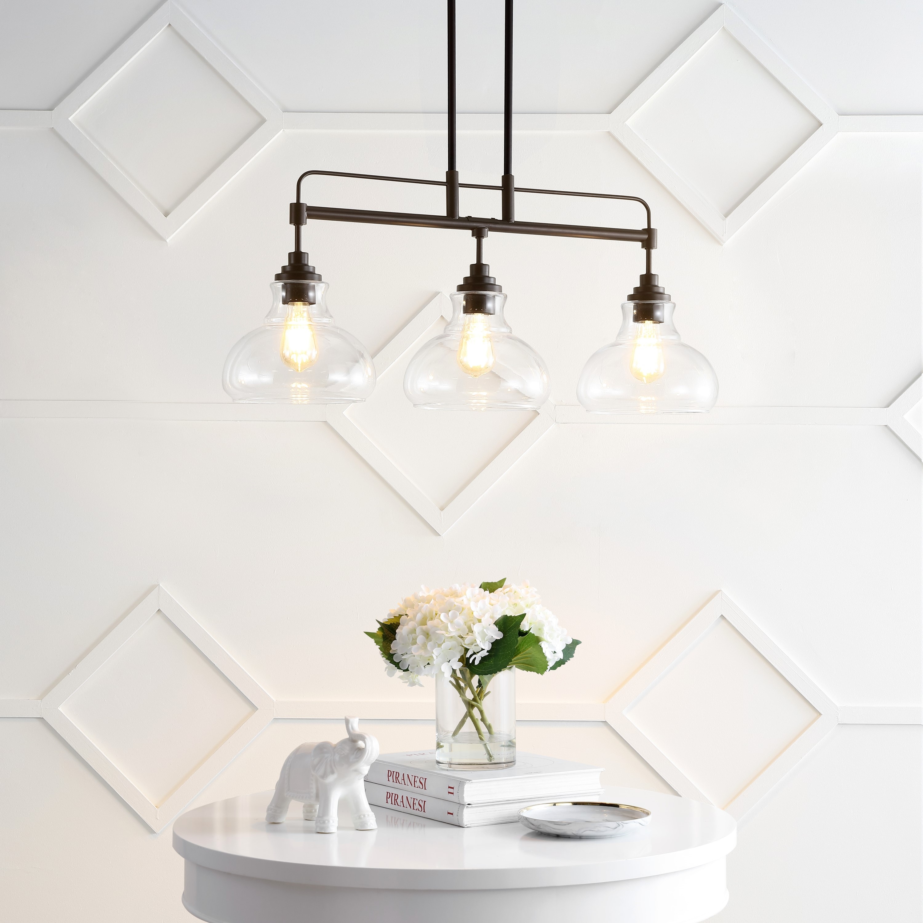 Abbott 32.5 3 Light Farmhouse Industrial Iron Glass Linear LED Pendant Oil Rubbed Bronze Clear by JONATHAN Y