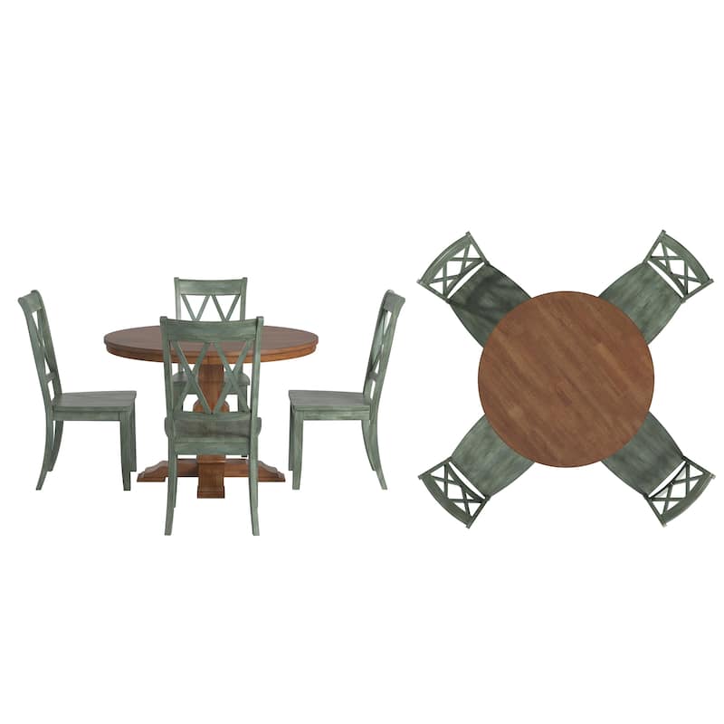Ronda 45" Round Solid Wood Top Dining Set with X-Back Chairs