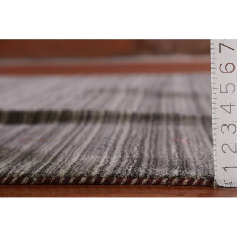 Hand Knotted Oriental 100% Wool Carpet Tribal Stripe Greys & Charcoal Gabbeh Area Rug - 9' 7'' X 8' 1''