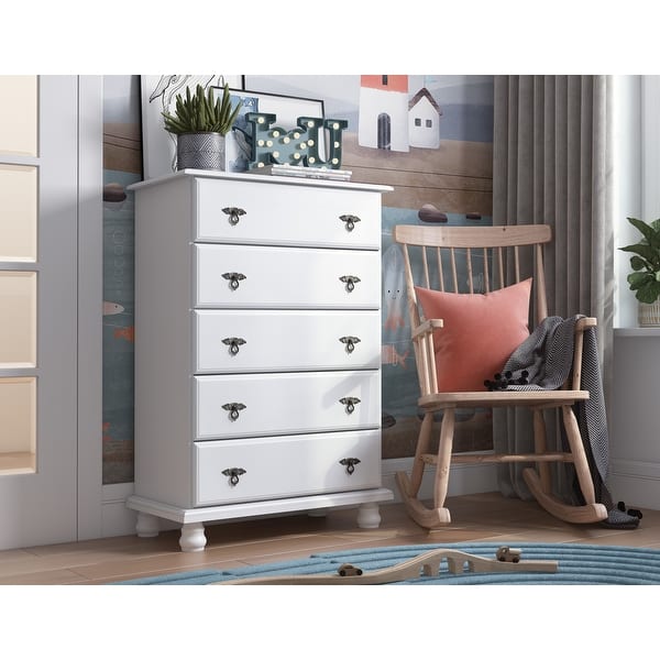 slide 2 of 6, 100% Solid Wood Traditional Kyle 5-Drawer Chest by Palace Imports White