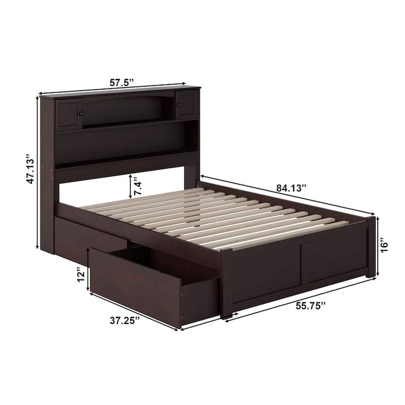 AFI Newport Full Size Platform Bed with Footboard & Storage Drawers in Espresso