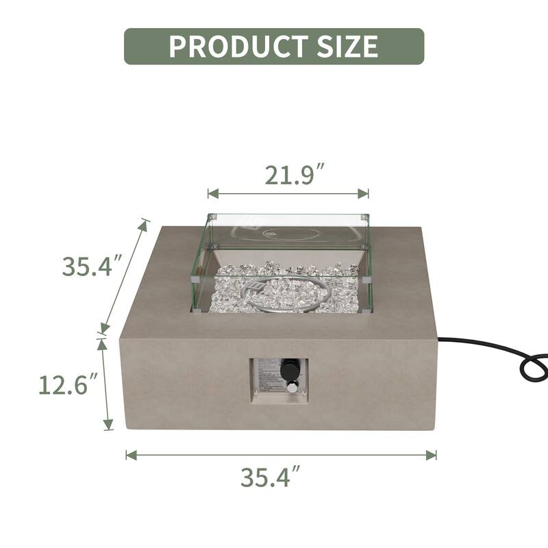 COSIEST Outdoor Square Fire Pit Table w Wind Glass, Fire Glass