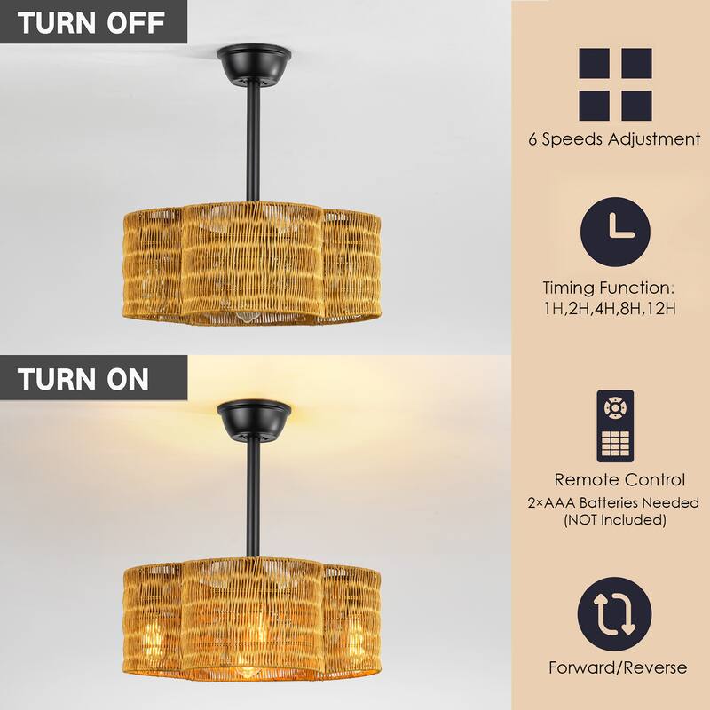 4-Light Modern Farmhouse Black and Deep Brown Geometric Drum Ceiling Fan Lighting with Remote Included - 20 in. W x 8.27 in. H