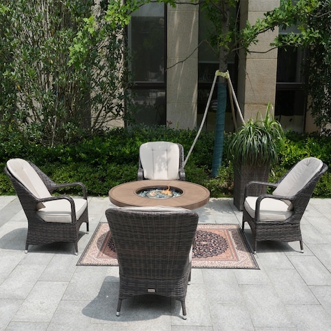 5-Piece Round Firepit Table with Four Arm Chairs