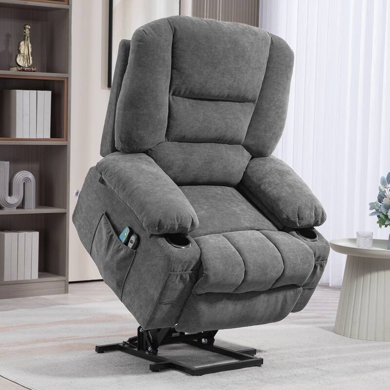Brown Electric Lift Recliner with Vibration Massage, Heating, Adjustable Positions, Remote Control, and Side Pockets