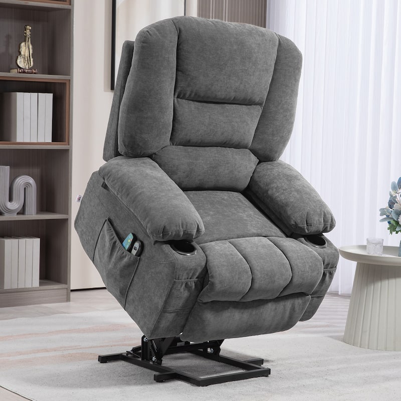 Brown Power Lift Recliner Chair with Vibration Massage, Heating, Remote Control, Quick Assembly, and Side Pockets