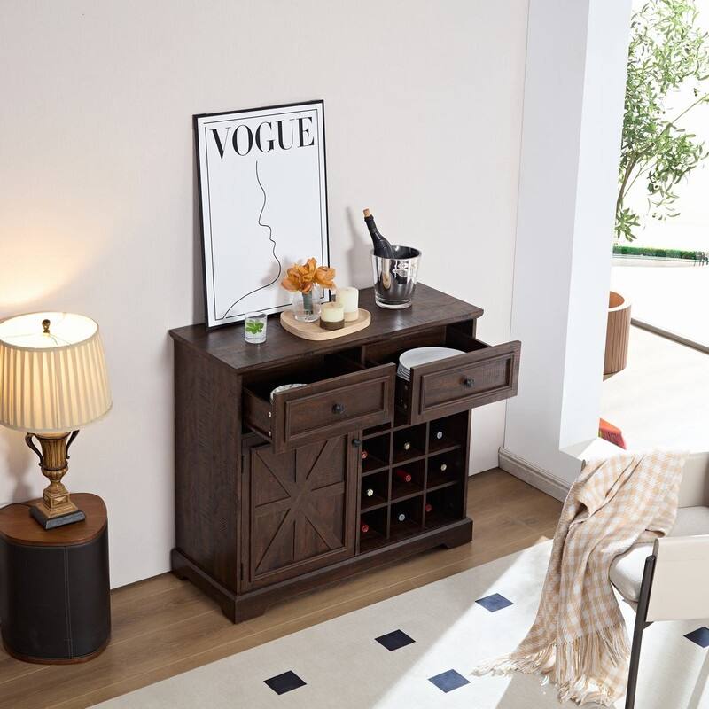 39.38''W Wine Bar Storage Sideboard with 2 Drawers