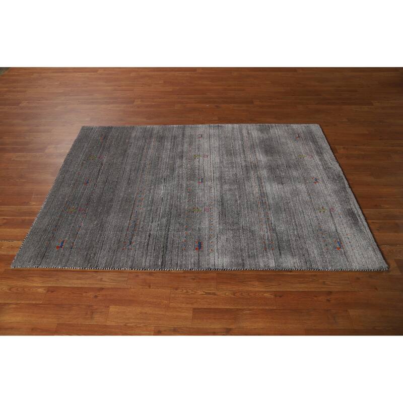 Hand Knotted Oriental 100% Wool Carpet Tribal Tribal Greys & Charcoal Gabbeh Area Rug - 5' 9'' X 4' 1''