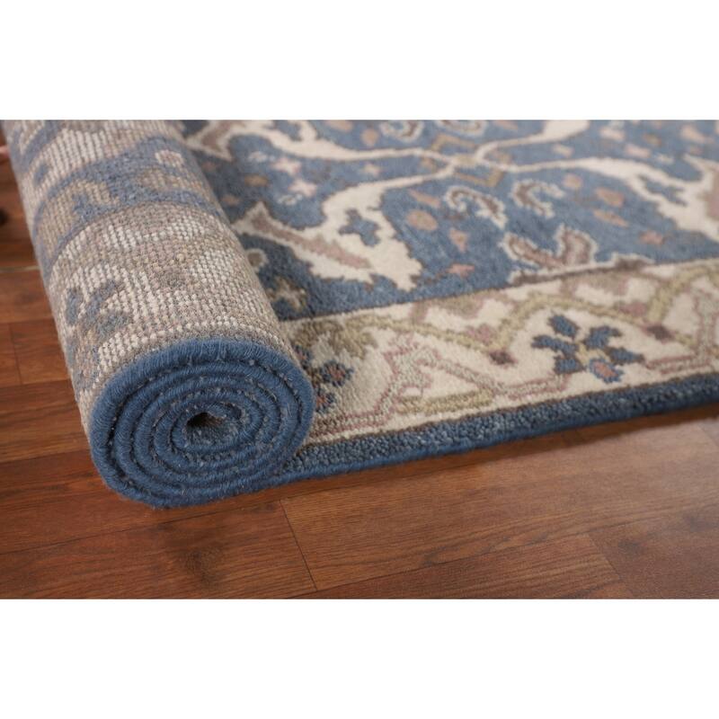 Blue & Ivory Oushak Oriental Runner Rug Handmade Wool Carpet - 2'9"x 7'9"