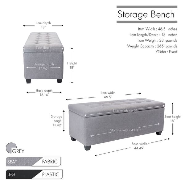 dimension image slide 0 of 3, Porthos Home Ved Storage Bench, Flip Top, Fabric Upholstery