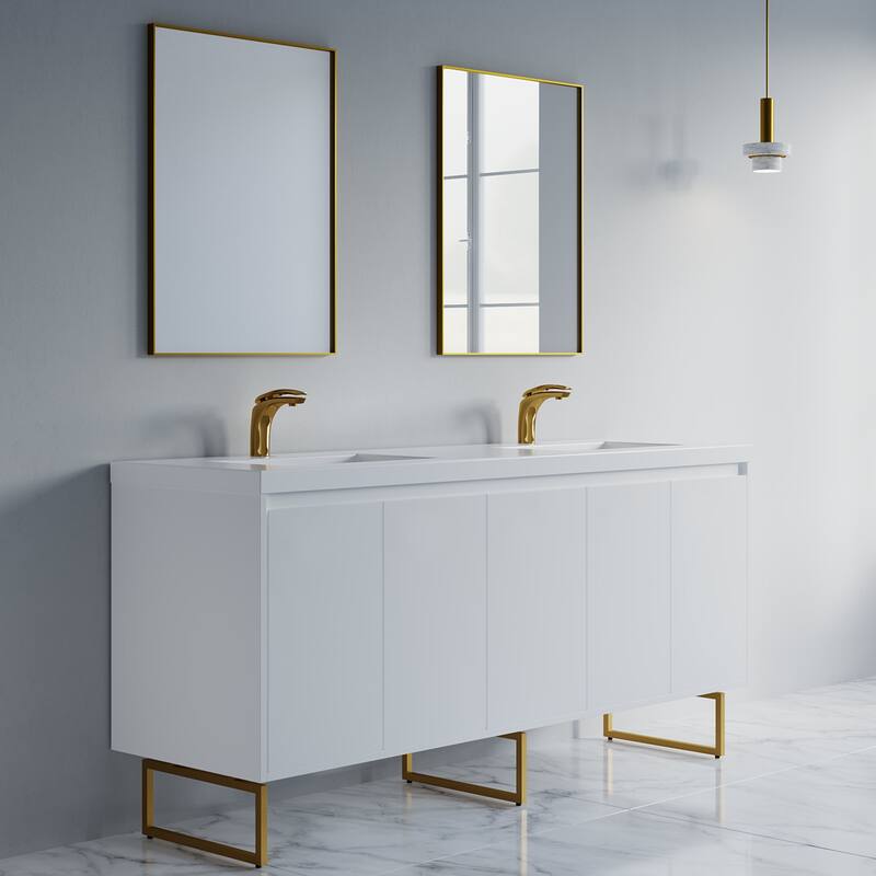 Kennan 72" Double Bathroom Vanity Set with Rectangle Legs - White