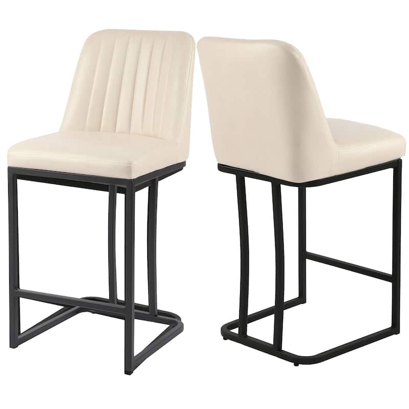24 Inches Industrial Faux Leather Counter Height Bar Stools with Metal Frame Set of 2