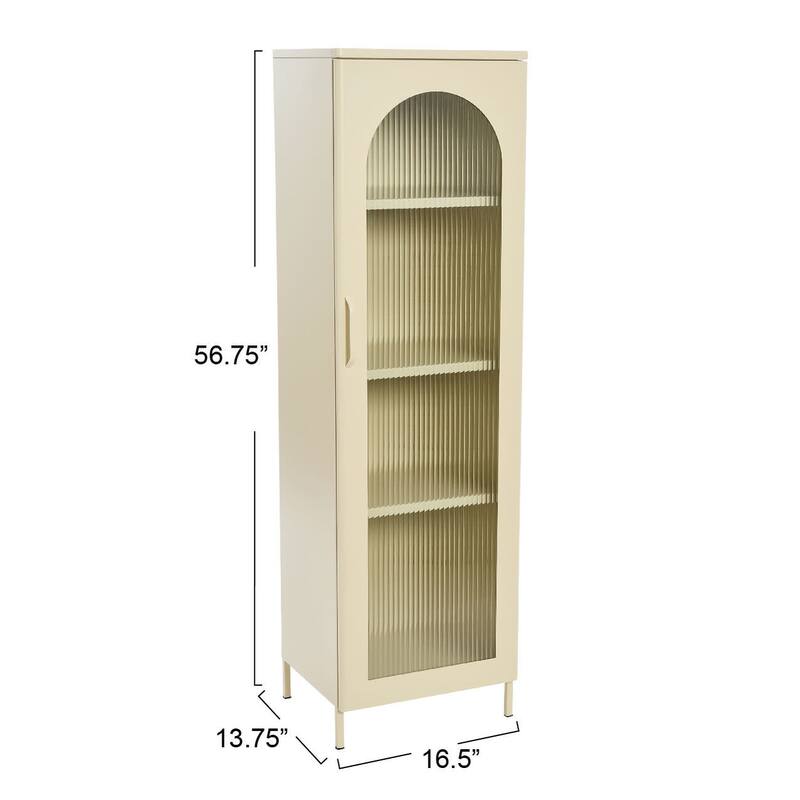 Solstice Metal Cabinet with 3 Adjustable Storage Shelves and Arched Glass Door