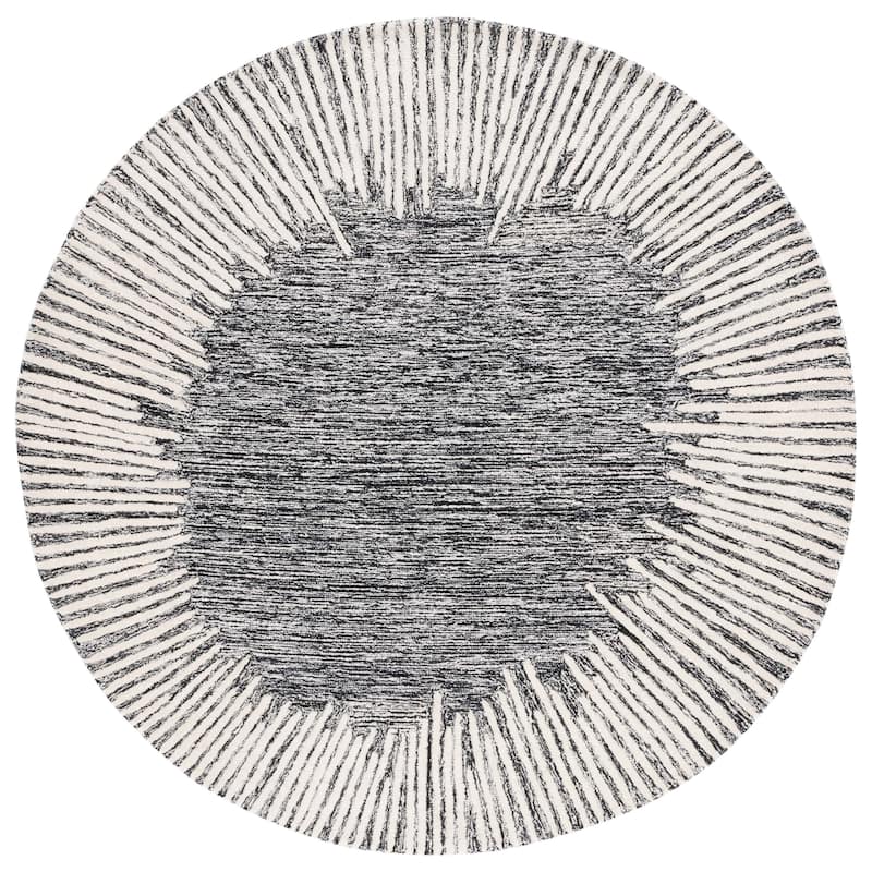 SAFAVIEH Handmade Abstract Sofoula Modern Wool Rug - 6' Round - Black/Ivory