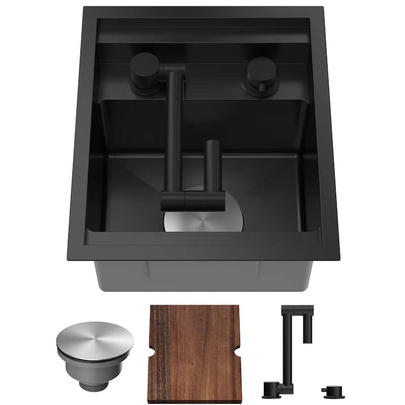Black/SILVER/WHITE RV Sink with faucet and a foldable tap inside - RV1315R9NH-BLACK