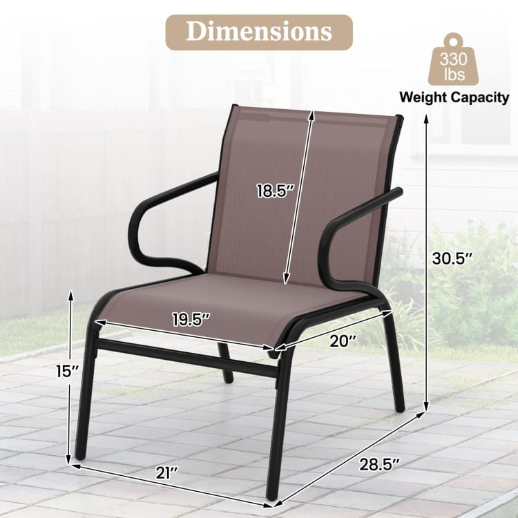 Black and Brown Patio Chairs Set of 2 with Metal Frame, Fabric Seat and Ergonomic Design - 28.5" x 21" x 30.5"