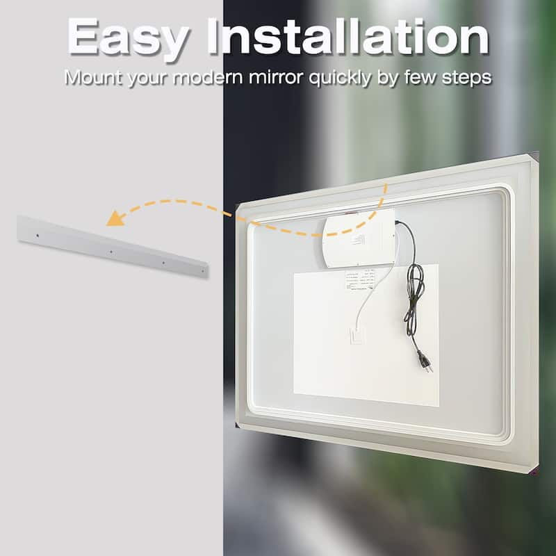 Wall Mounted Bathroom Rectangle Front And Back light LED Mirror With Anti Fog And Dimmable