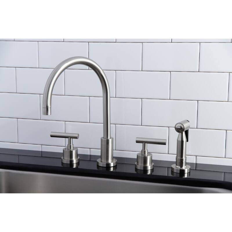 Manhattan Deck Mount Widespread Kitchen Faucet with Brass Sprayer