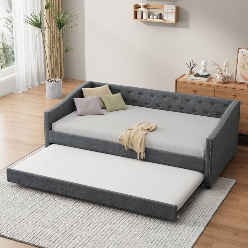 Twin Size Upholstered Daybed with Twin Size Trundle