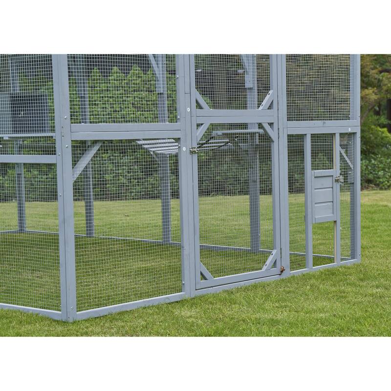 Roomfitters Outdoor Cat House, Large 110" Kitten Playpen with Platforms and Upgrade Waterproof Cover, Grey