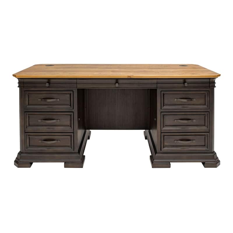 Double Pedestal Executive Desk, Fully Assembled, Brown