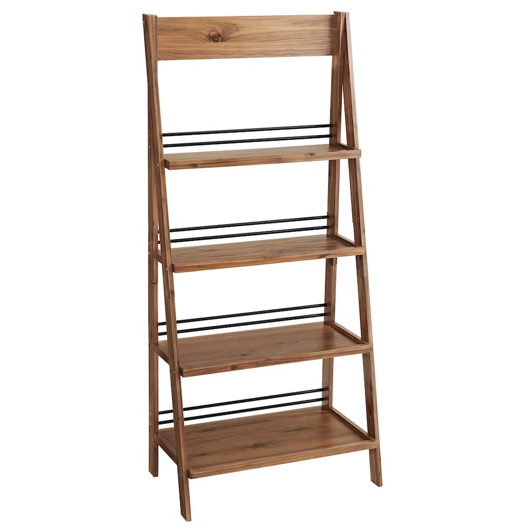 Lavish Home 4-Tier Wood Ladder Bookshelf, Walnut