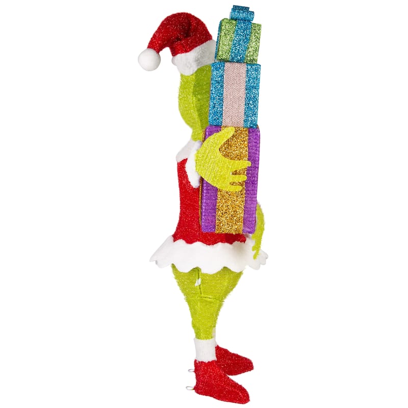 3D Holiday Lighted Tinsel Sculpture-Grinch w/Present Stack-Dr. Seuss