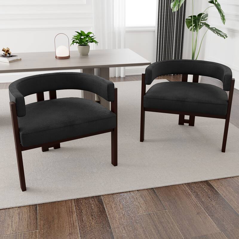 Set of 2 Modern Teddy Upholstered Accent Chairs, Open Back Barrel Dining Chair for Living Room & Bedroom - Black
