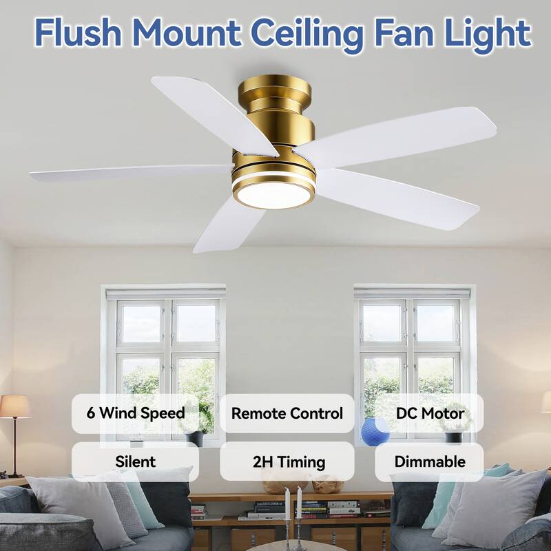 41 and 46 Inches Flush Mount Ceiling Fan with Light and Remote