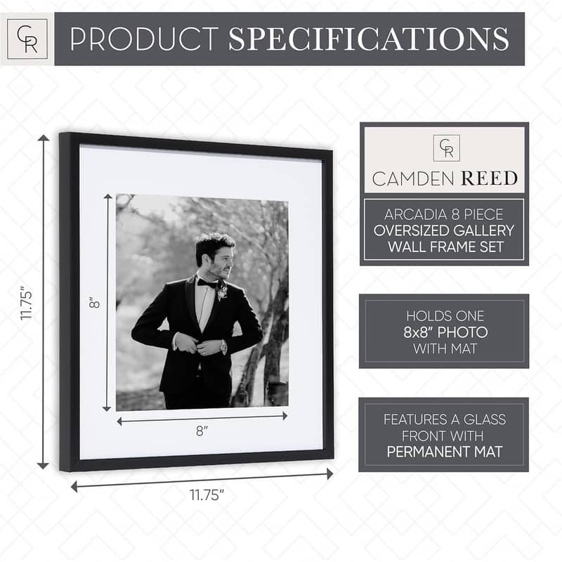 Camden Reed Arcadia 8 Piece Oversized Gallery Wall Frame, 16x20 and 16x16 Inch for Featuring 8x10 and 5x7 Inch Photographs