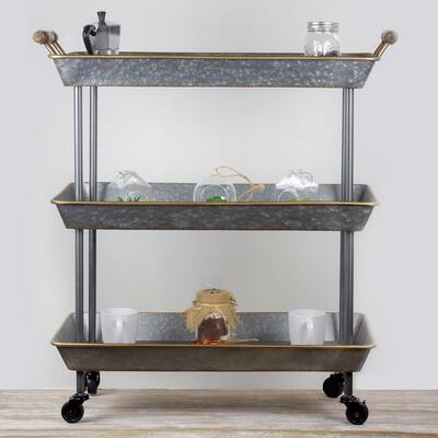 American Art Decor Galvanized Metal 3-tier Rolling Cart Organizer