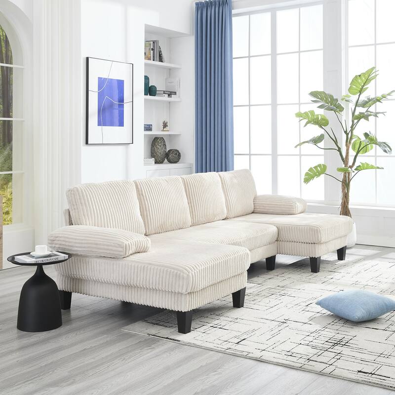 U-Shaped Modular Sectional Sofa with Double Chaise Lounge, Convertible Deep Seat Sleeper Sofa, Velvet Upholstered 4 Seater Sofa