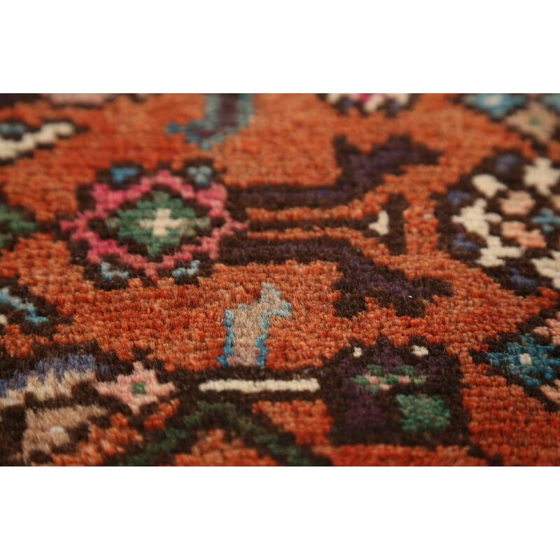 Hand Knotted Oriental 100% Wool Carpet Traditional All-Over Oranges & Rust Hamedan Runner Rug - 8' 2'' X 2' 8''
