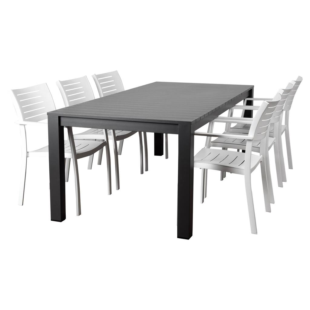 7-Piece Gray and White Noordam Wicker Rectangular Patio Dining Set 86.5"