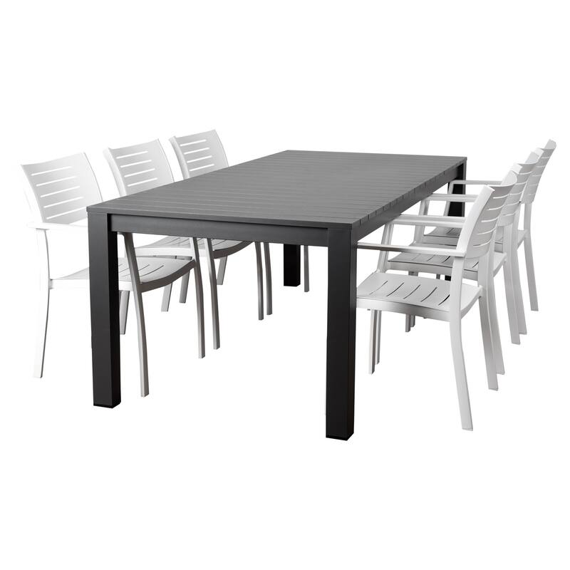 7-Piece Gray and White Noordam Wicker Rectangular Patio Dining Set 86.5"