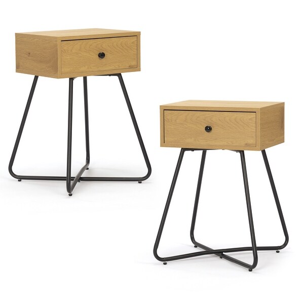 Black bedside with store metal crossed legs
