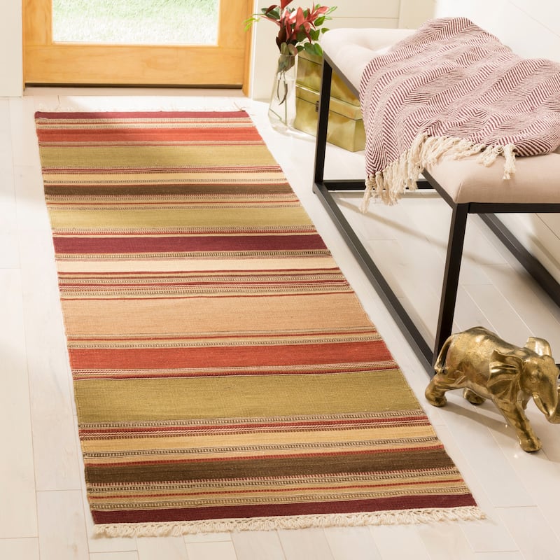 SAFAVIEH Handmade Striped Kilim Chante Stripe Wool Rug - 2'3" x 10' Runner - Red